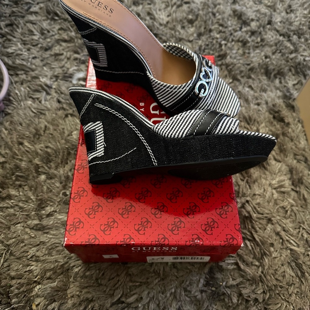 Denim wedge heels